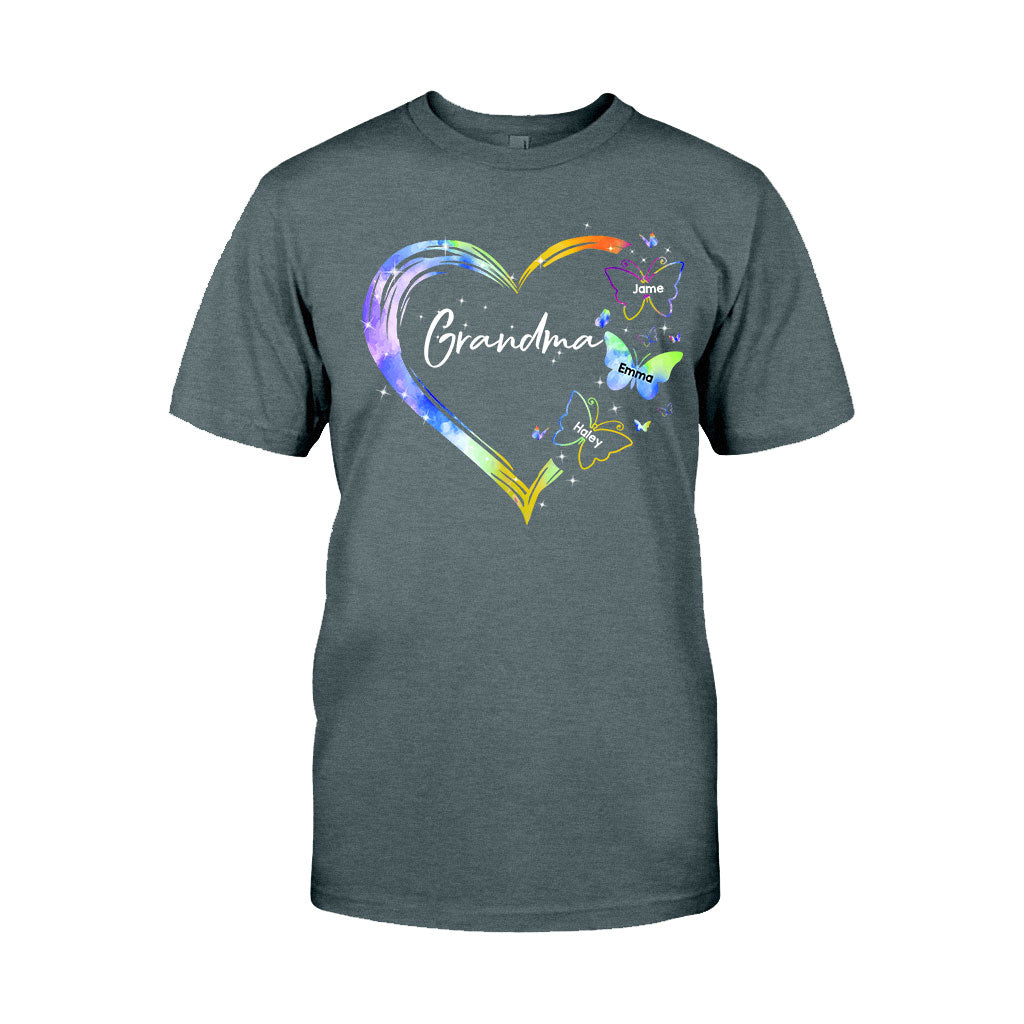 Heart Floral Butterflies - Personalized Mother's Day Grandma T-shirt and Hoodie