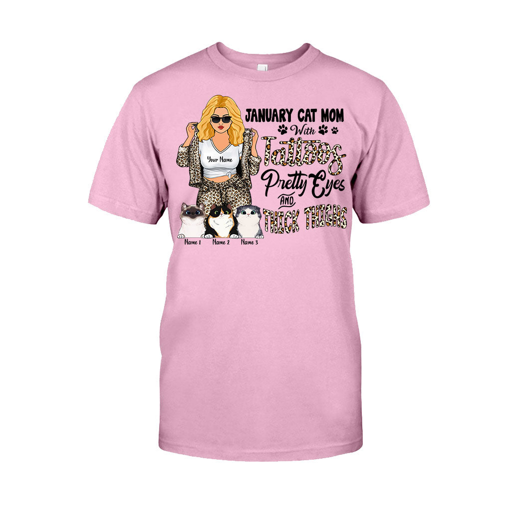 Maman chat tatouée aux jolis yeux et aux cuisses bien charnues - T-shirt et sweat à capuche personnalisés pour la fête des mères