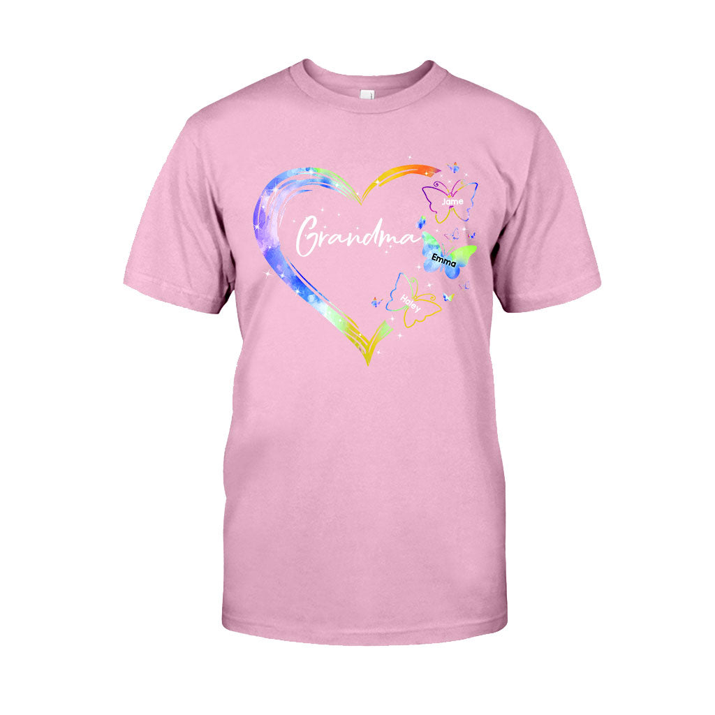 Heart Floral Butterflies - Personalized Mother's Day Grandma T-shirt and Hoodie