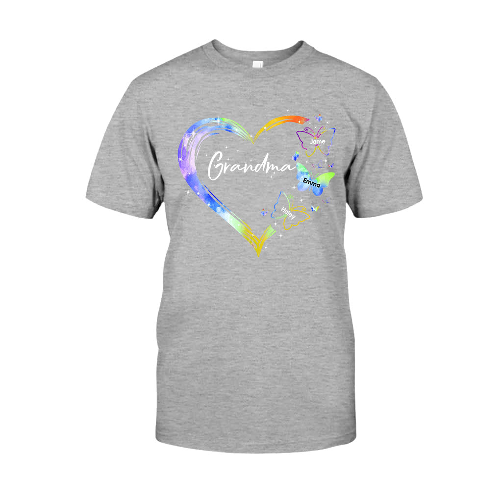 Heart Floral Butterflies - Personalized Mother's Day Grandma T-shirt and Hoodie