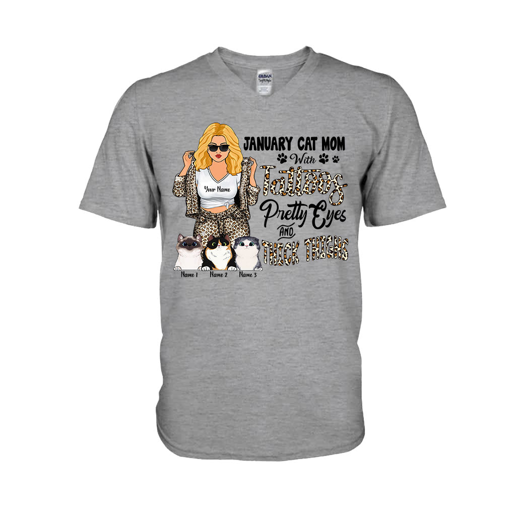 Maman chat tatouée aux jolis yeux et aux cuisses bien charnues - T-shirt et sweat à capuche personnalisés pour la fête des mères