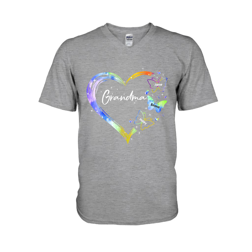 Heart Floral Butterflies - Personalized Mother's Day Grandma T-shirt and Hoodie