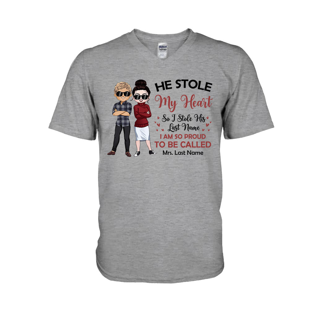 He Stole My Heart I Stole His Last Name - Personalized Couple T-shirt and Hoodie