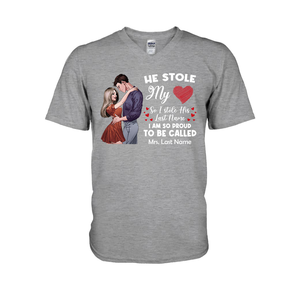 He Stole My Heart I Stole His Last Name - Personalized Couple T-shirt and Hoodie