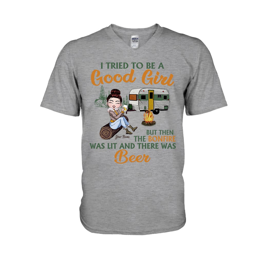 I Tried To Be A Good Girl But The Bonfire - Personalized Camping T-shirt and Hoodie