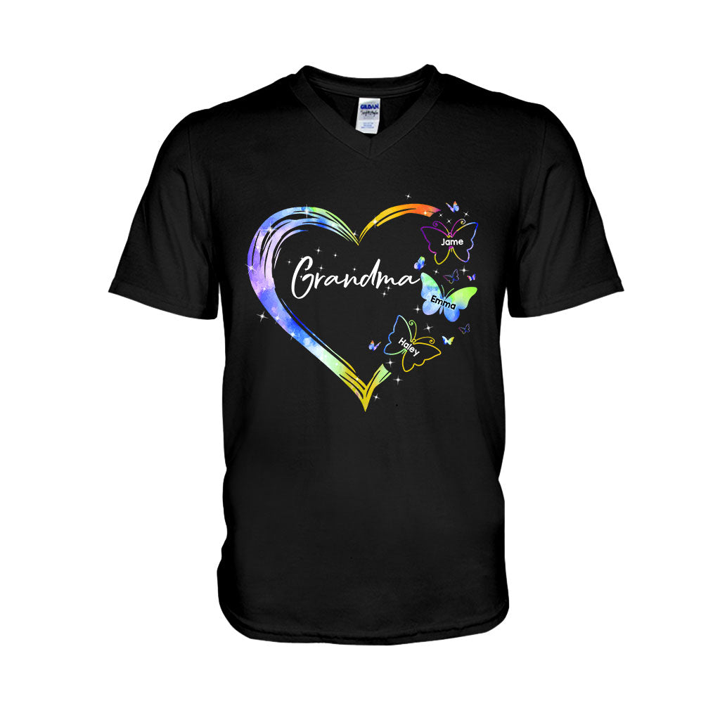 Heart Floral Butterflies - Personalized Mother's Day Grandma T-shirt and Hoodie