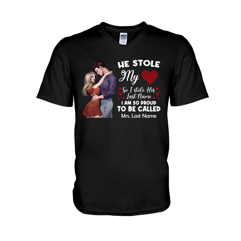 He Stole My Heart I Stole His Last Name - Personalized Couple T-shirt and Hoodie