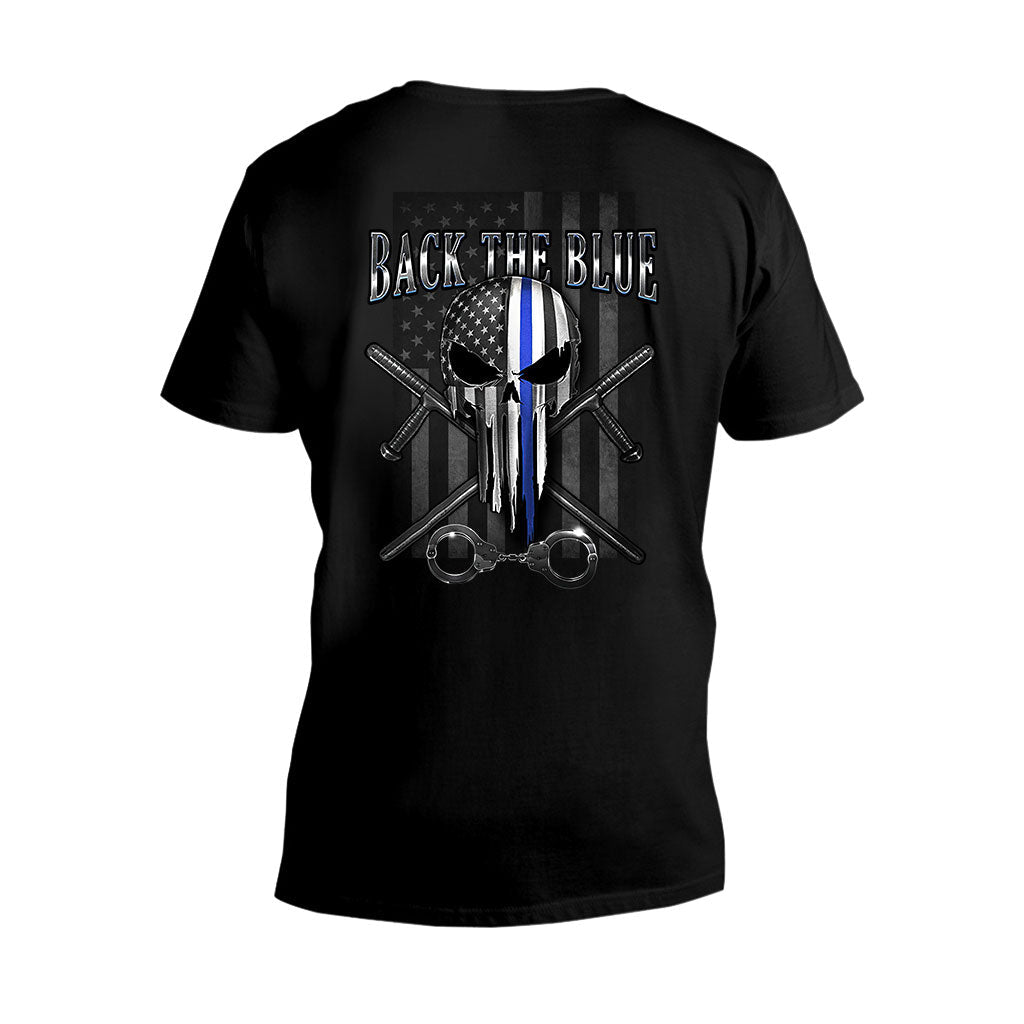 Blue Line Skull – Polizeibeamten-T-Shirt und Hoodie 0621