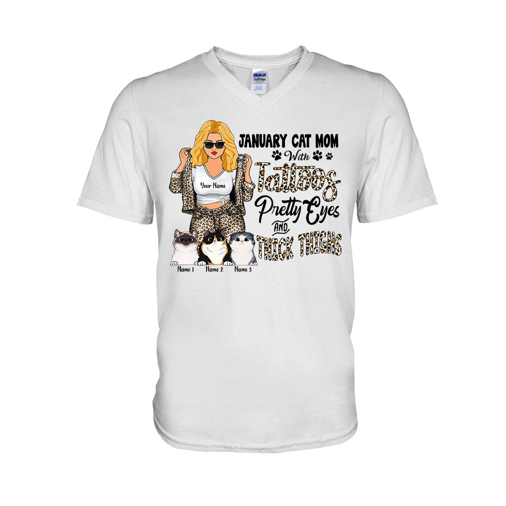 Maman chat tatouée aux jolis yeux et aux cuisses bien charnues - T-shirt et sweat à capuche personnalisés pour la fête des mères