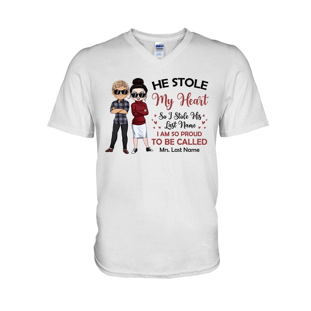 He Stole My Heart I Stole His Last Name - Personalized Couple T-shirt and Hoodie