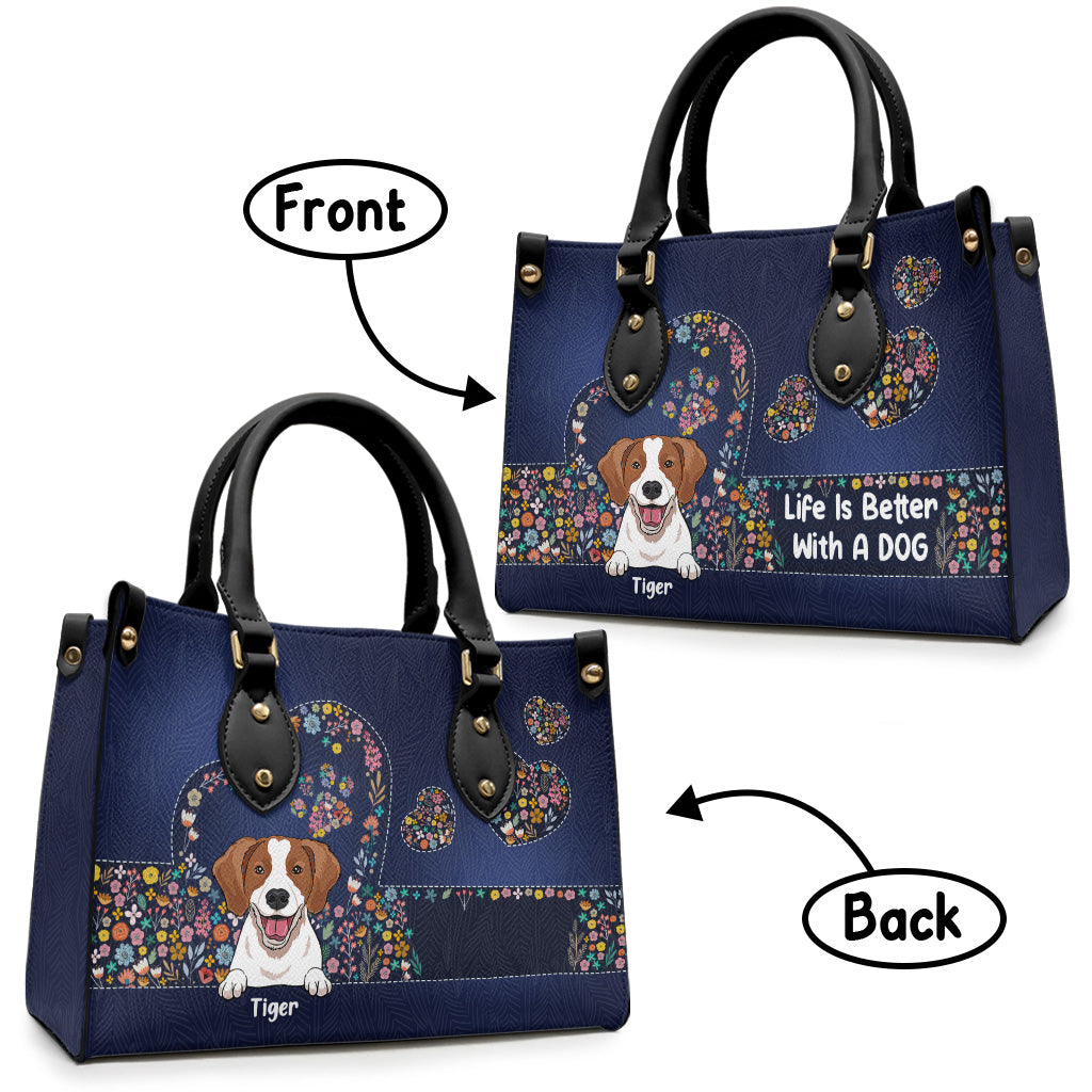 La vie est plus belle avec un chien - Sac à main en cuir personnalisé pour chien