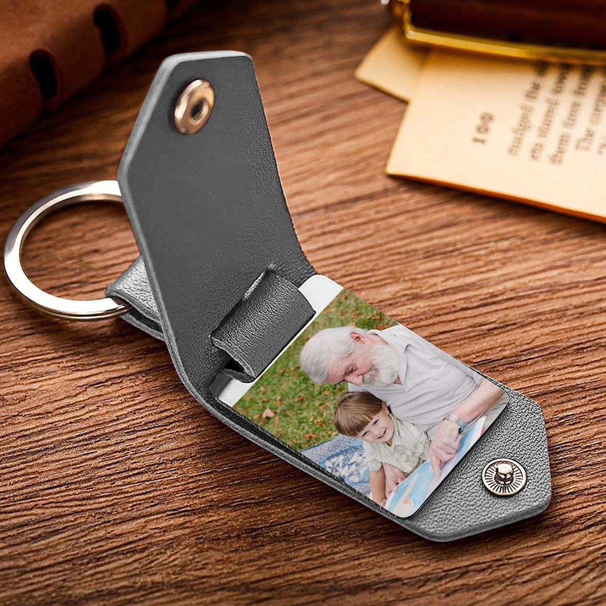 Best Grandpa Ever - Gift for grandpa - Personalized Leather Photo Keychain