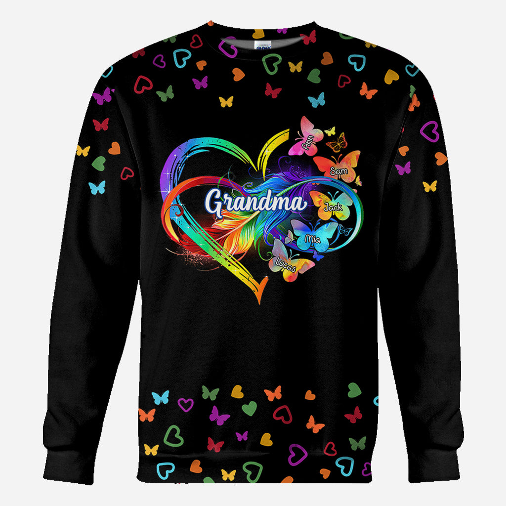 Grandma Colorful Butterflies Heart Infinite - Personalized Grandma All Over Shirt