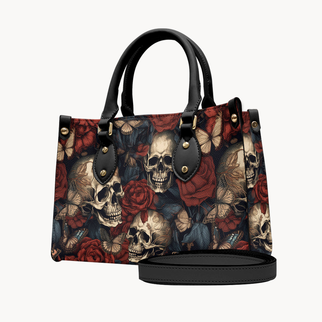 Vintage Rose Skull - Personalized Skull Leather Handbag