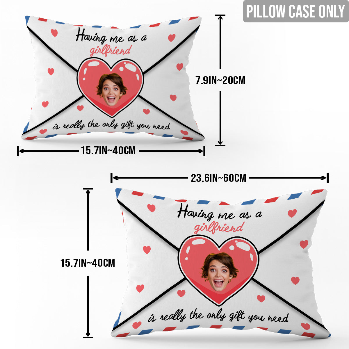 Having Me Love Letter Envelope With Face Custom - Personalized Couple Rectangle Pillow Cover