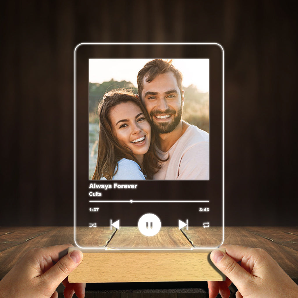 Any Photo And Favorite Song - Personalized Couple Shaped Plaque Light Base