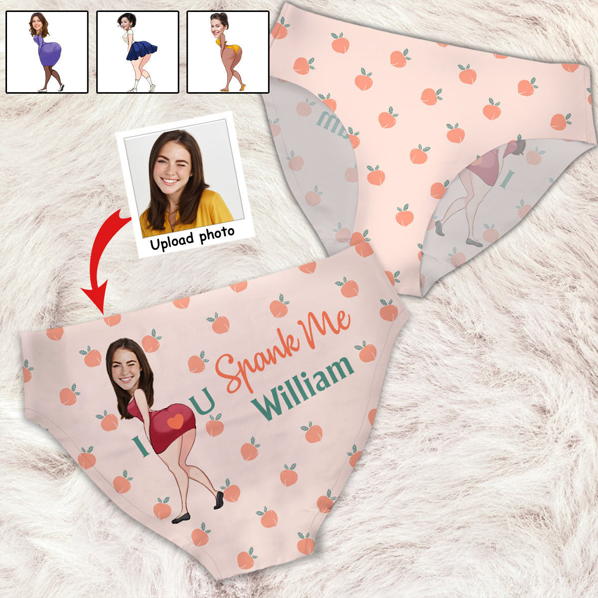 Spank Me Custom Photo And Name - Personalized Couple Women's Briefs