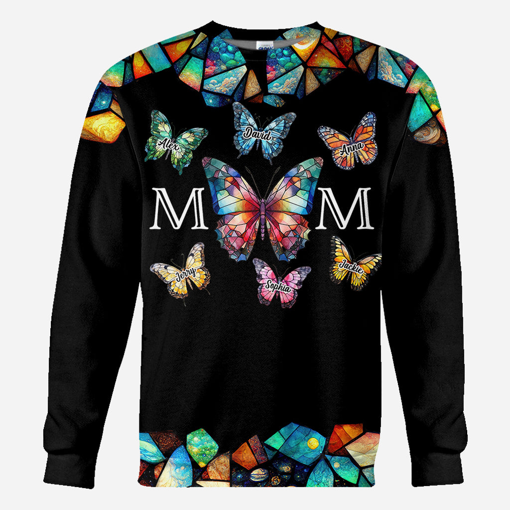 Mom Butterfly Colorful Stained Glass Pattern - Personalized Mother All Over Shirt
