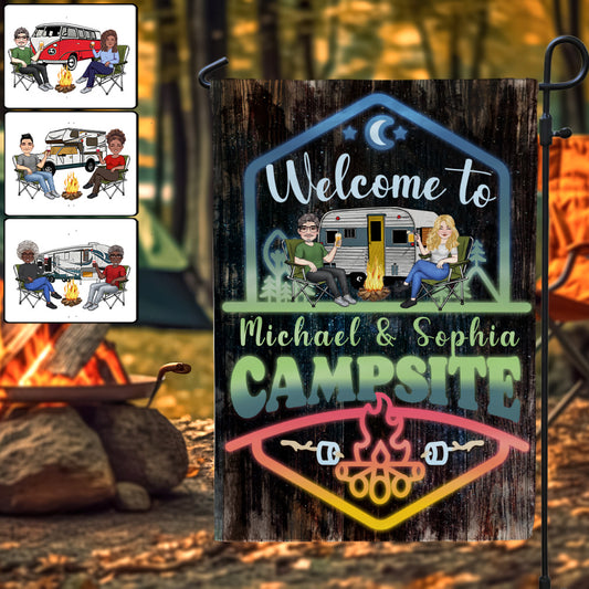 Welcome To Our Adventure - Personalized Camping Garden Flag
