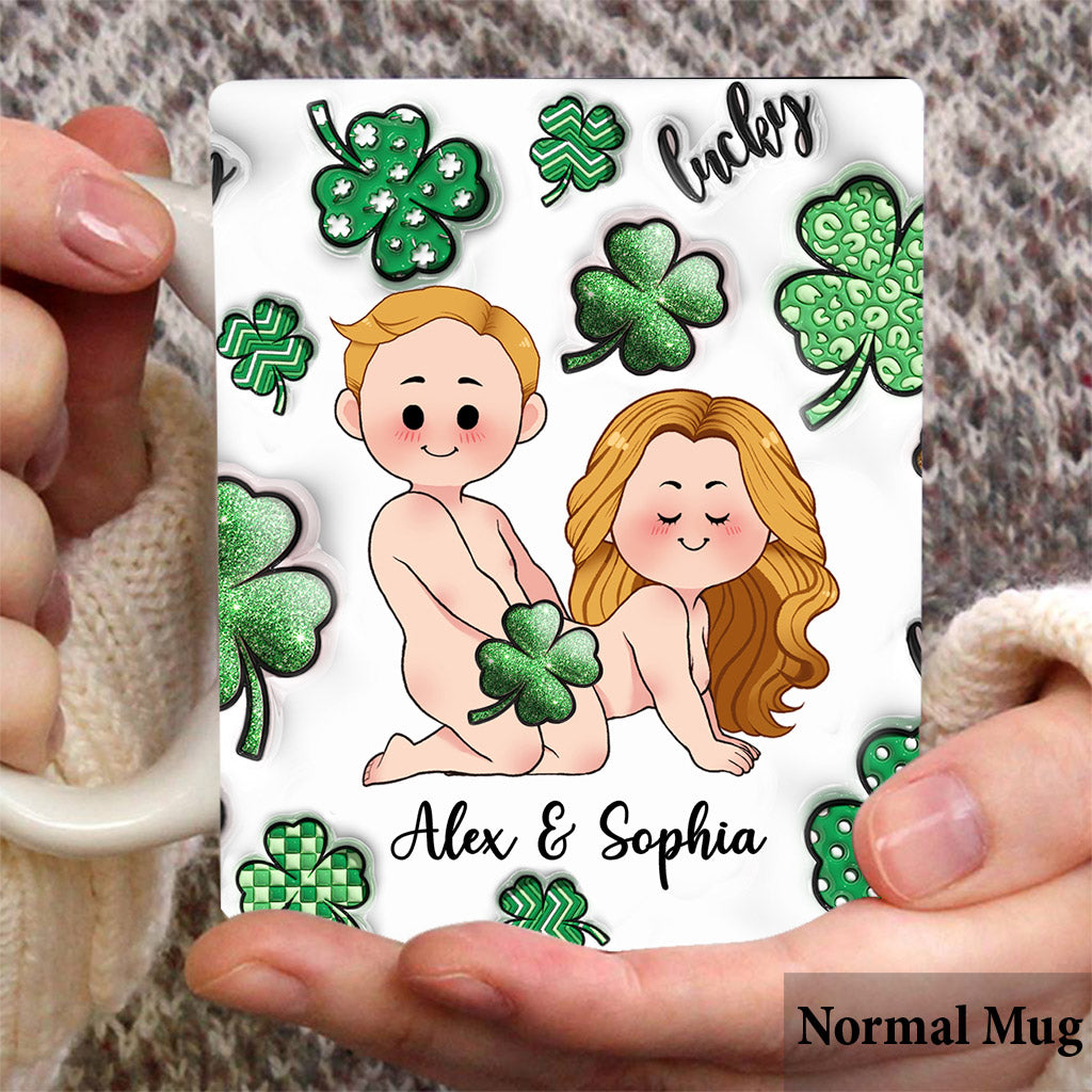 One Lucky Butt Lucky Clover Shamrock Naughty - Personalized Couple Mug