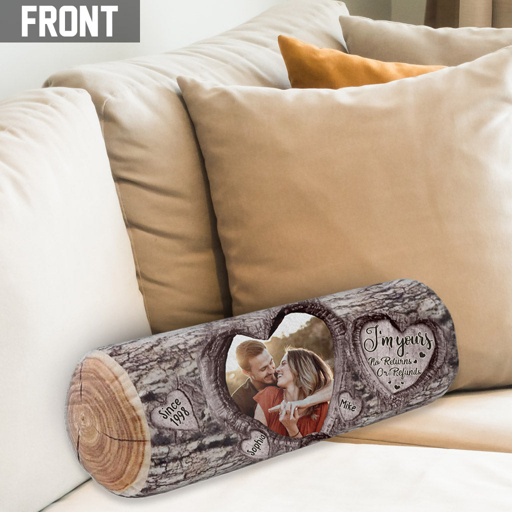 I'm Yours No Returns Or Refunds Any Photo Any Name - Personalized Couple Shaped Pillow