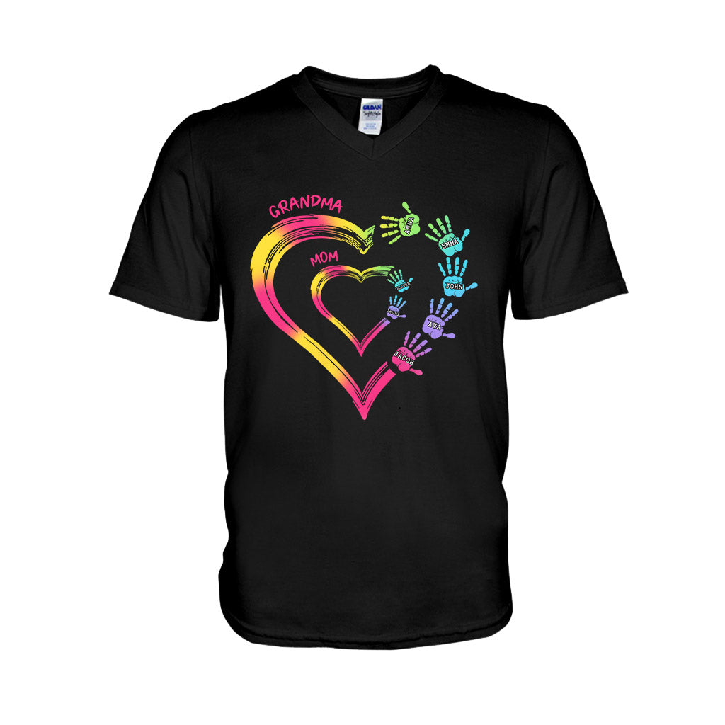 Any Title Of Mother And Grandma Double Heart Colorful - Personalized Grandma T-shirt And Hoodie