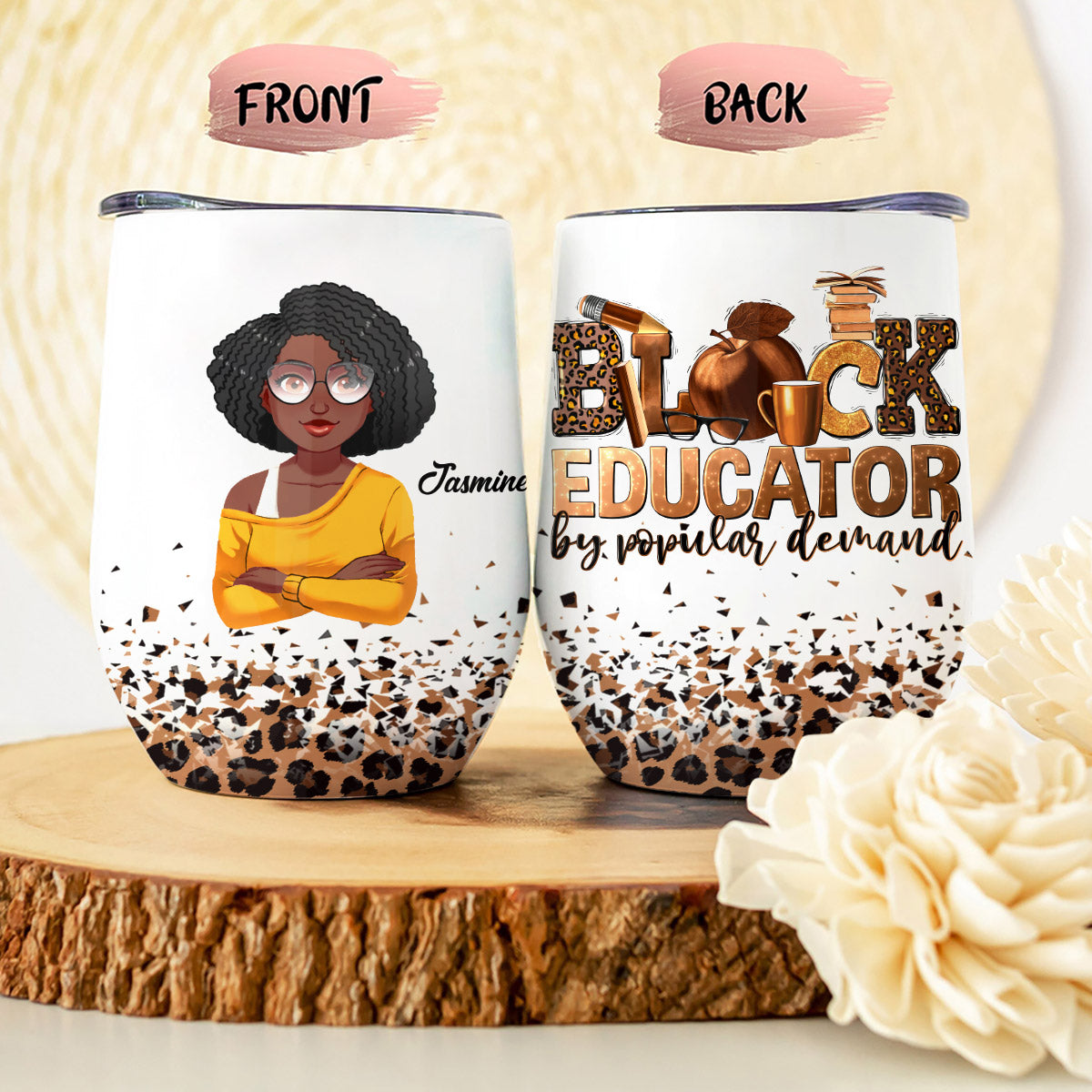 Schwarzer Pädagoge – Personalisierter Weinbecher für Afroamerikaner