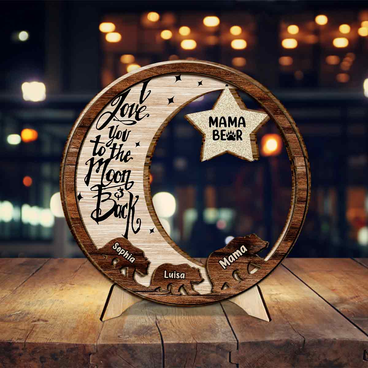 Mama Bear Custom Any Title - Personalized Mother 2 Layered Wood Sign / Wood Plaque