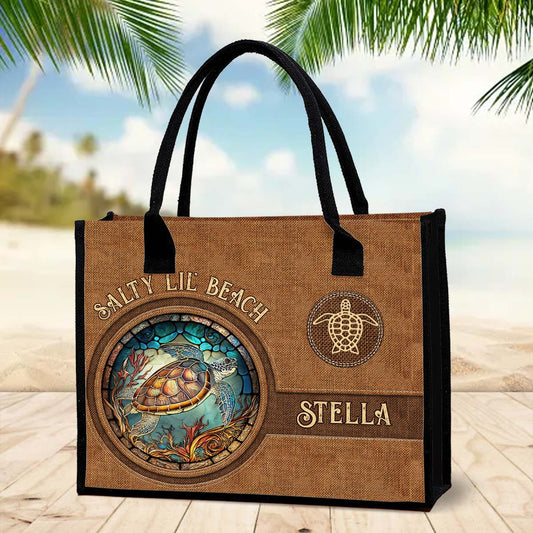 Salty Lil Beach - Personalized Turtle Canvas Tote Bag