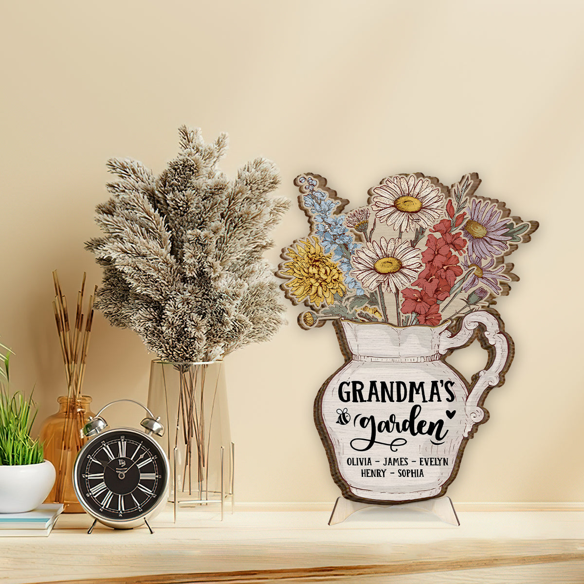 Grandma's Garden Birth Flowers Vase - Personalized Grandma 2 Layered Wood Sign / Wood Plaque