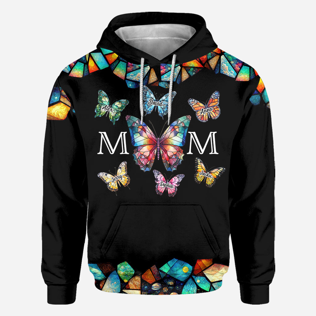 Mom Butterfly Colorful Stained Glass Pattern - Personalized Mother All Over Shirt