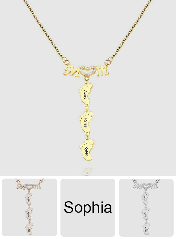 Custom Name Baby Feet - Personalized Mother Engraved Baby Feet Mom Necklace