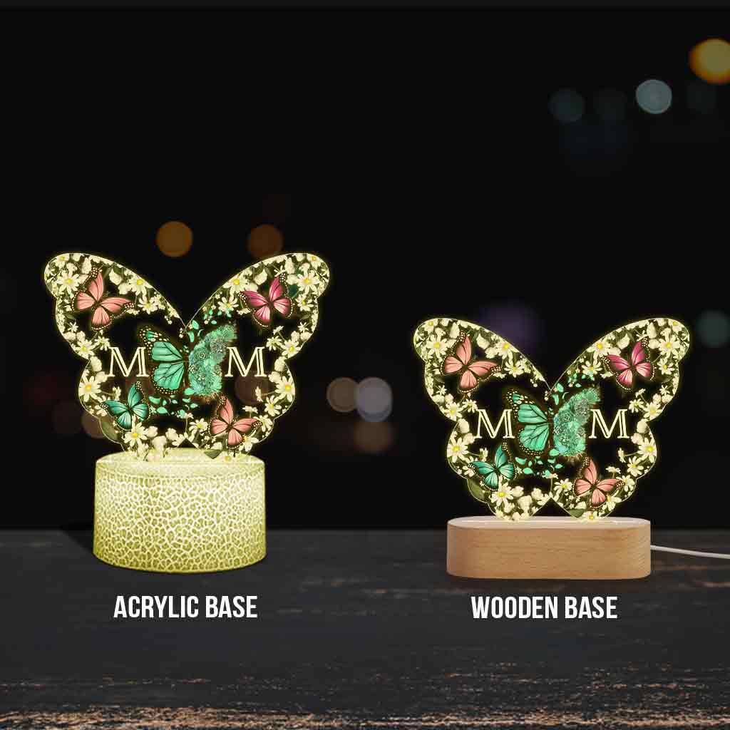 Mother And Children Butterflies - Personalized Mother Shaped Plaque Light Base