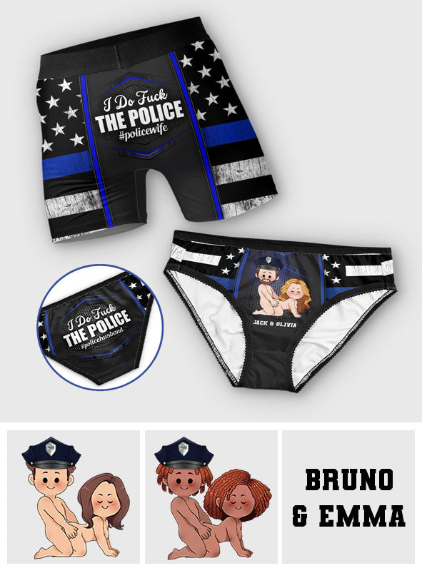 Ich liebe die Polizei – Personalisierte Damen-Slips und Herren-Boxershorts mit Polizeimotiv-Spitzenbordüre