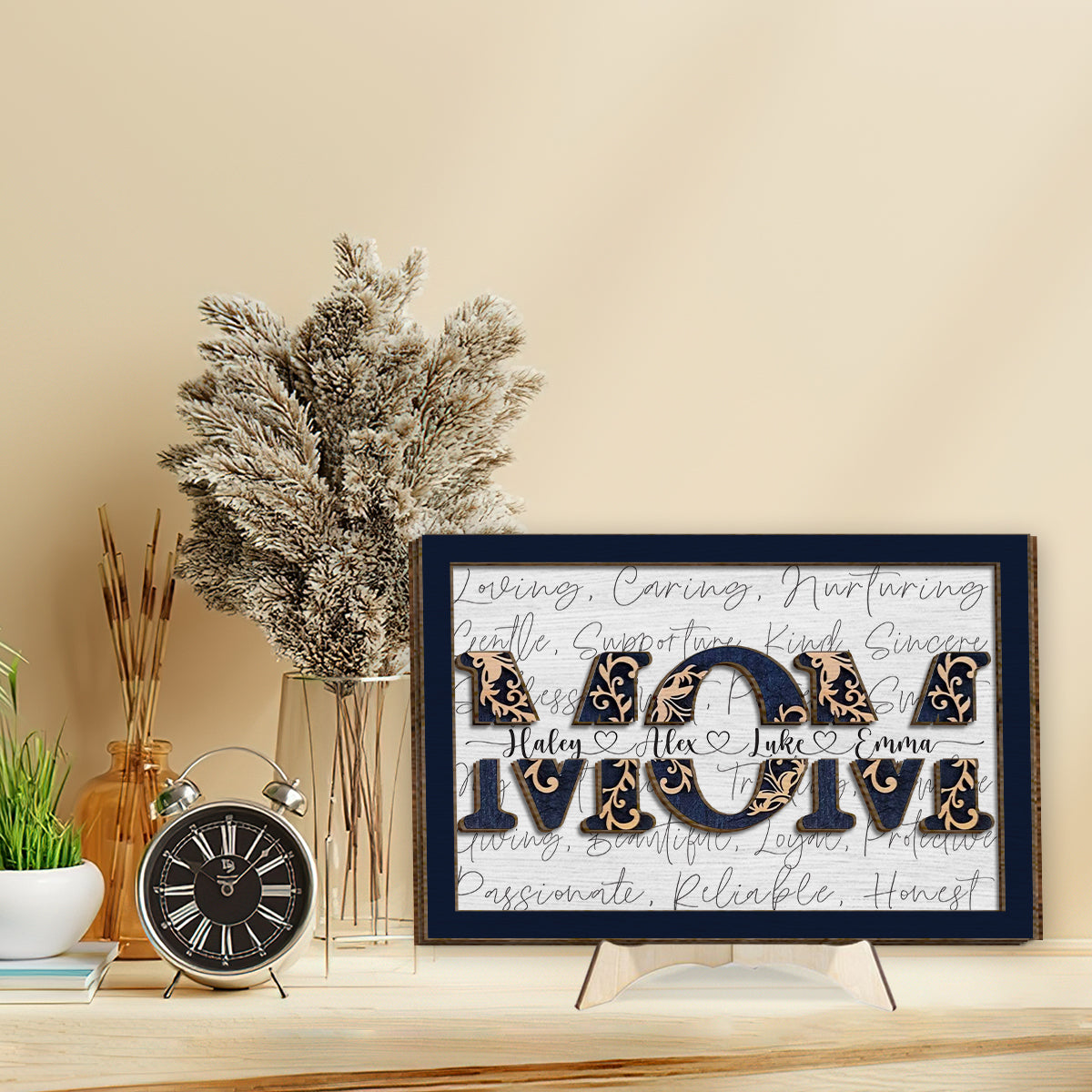 Mom With Kids' Names - Personalized Mother 2 Layered Wood Sign / Wood Plaque