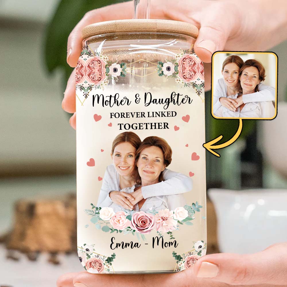 Mother & Daughter Forever Linked Together - Personalized Mother Can Glass