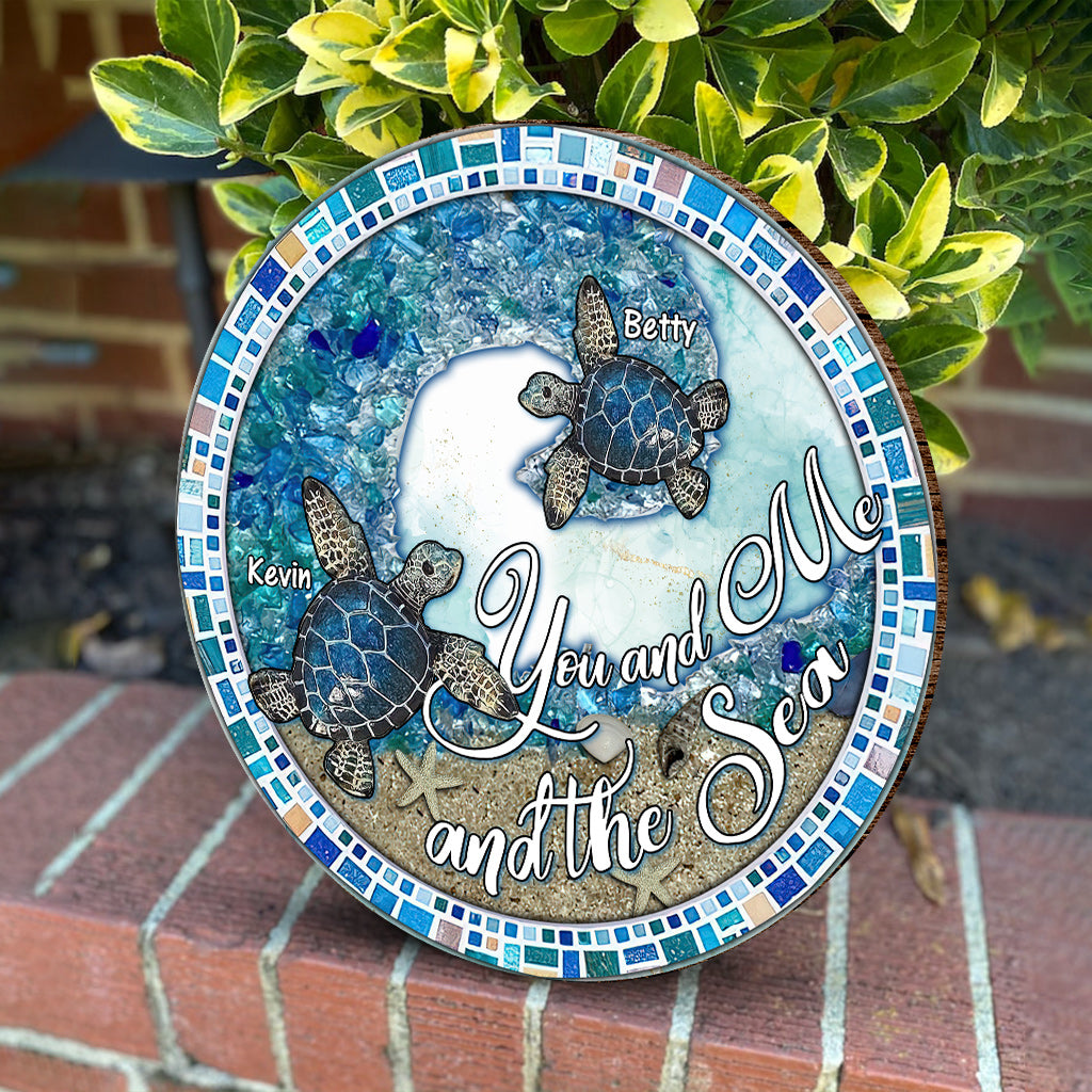 You And Me And The Beach - Personalized Couple Round Wood Sign
