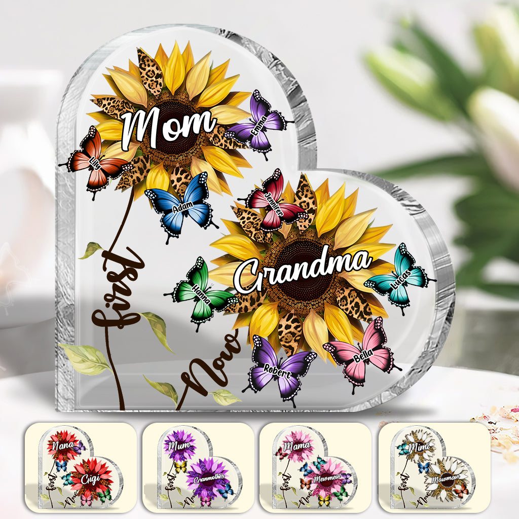 First Mom Now Grandma Sunflower Butterfly - Personalized Grandma Custom Shaped Acrylic Plaque