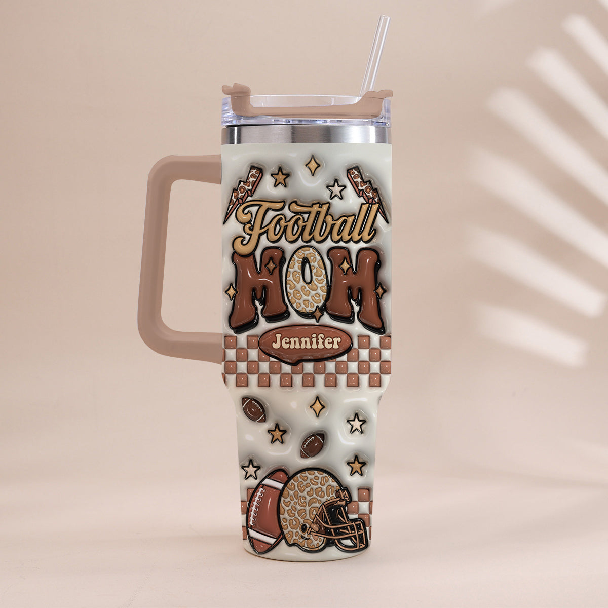 Football Mom - Personalized Football Tumbler With Handle