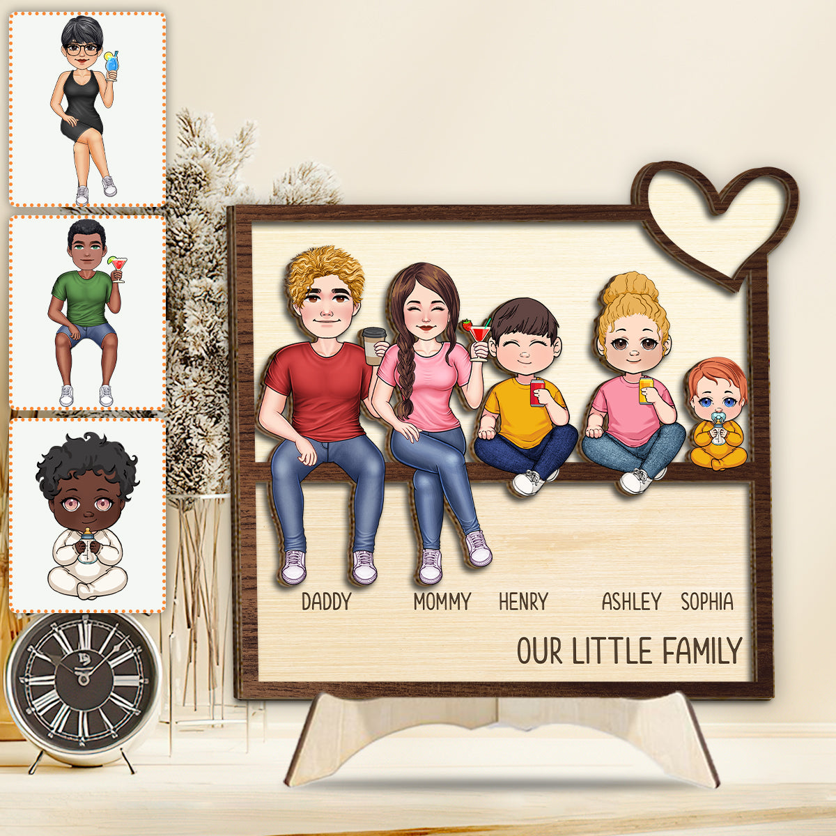 Notre petite famille - Panneau/plaque en bois personnalisé(e) à 2 couches