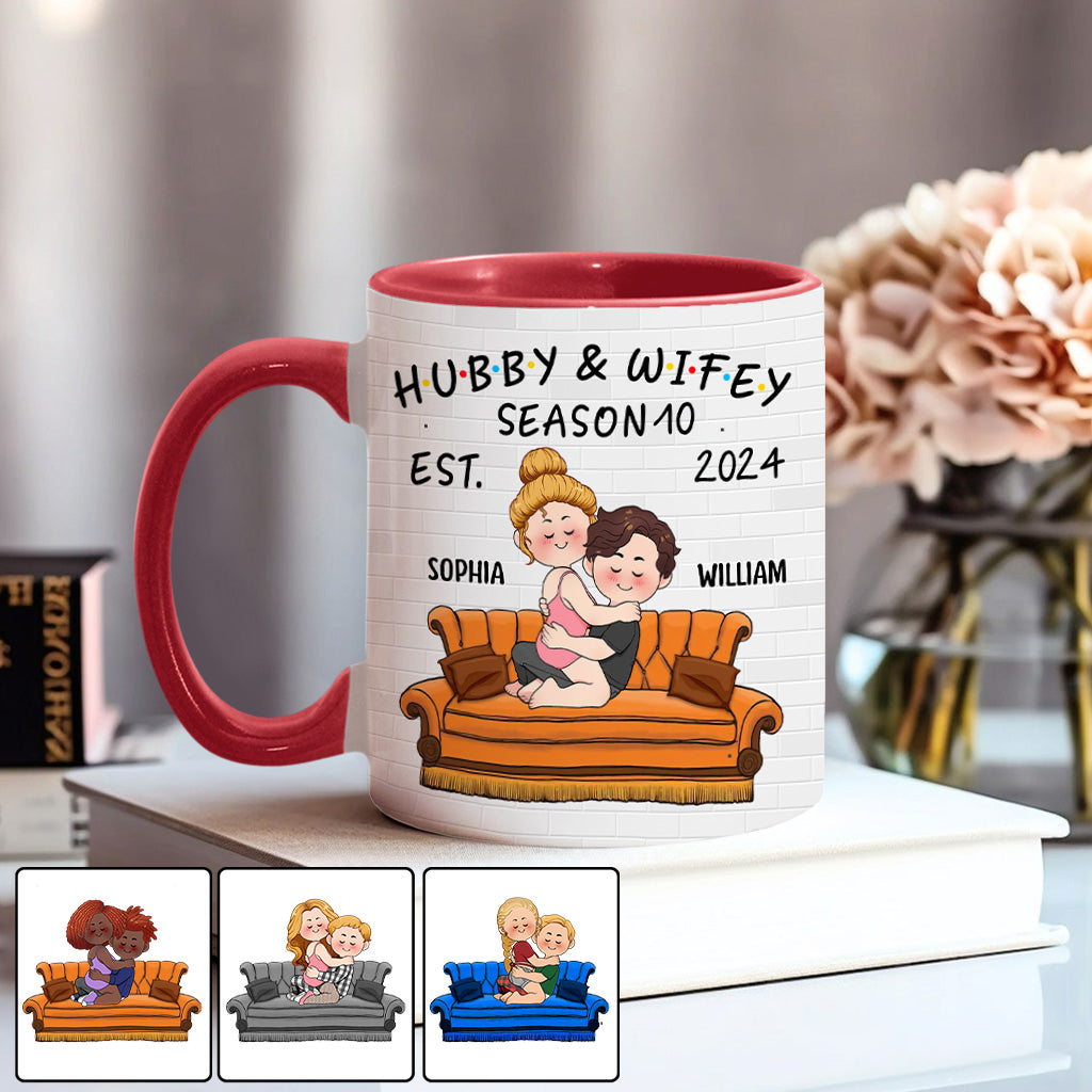 Hubby & Wifey - Personalized Husband And Wife Accent Mug