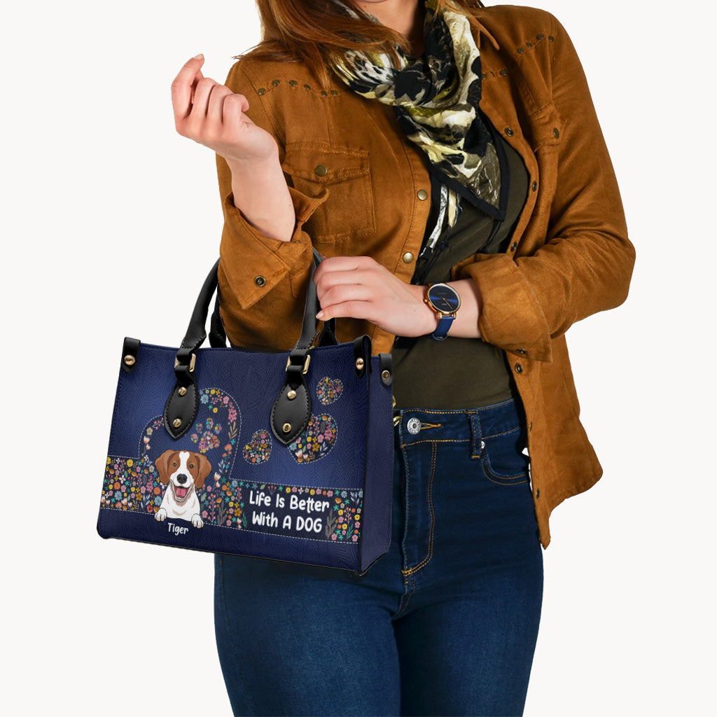 La vie est plus belle avec un chien - Sac à main en cuir personnalisé pour chien