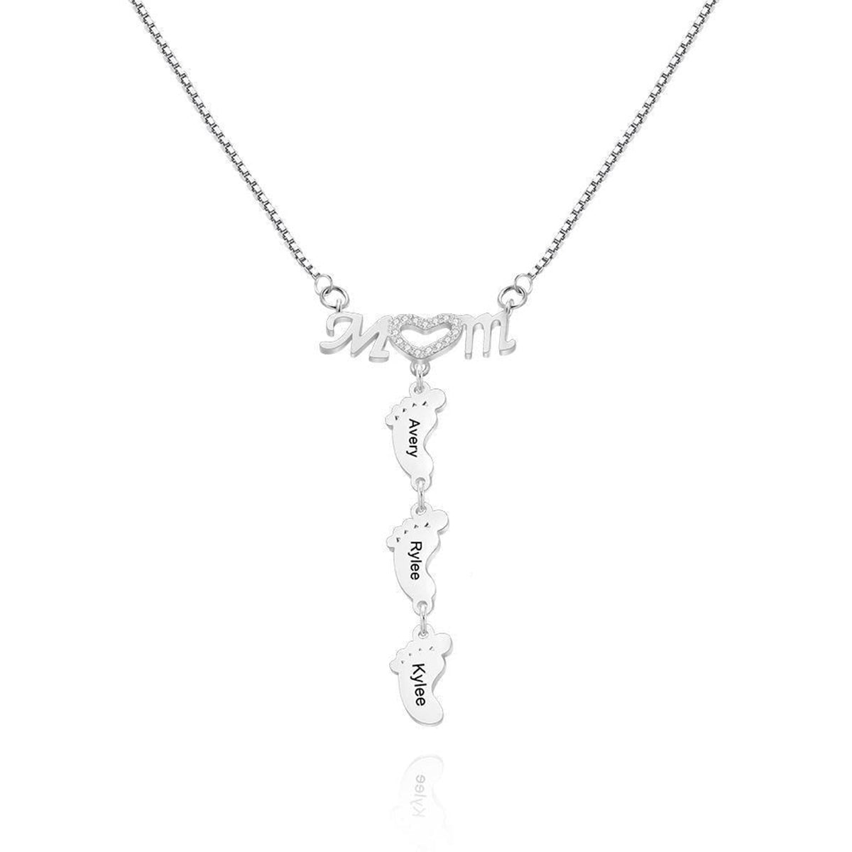 Custom Name Baby Feet - Personalized Mother Engraved Baby Feet Mom Necklace