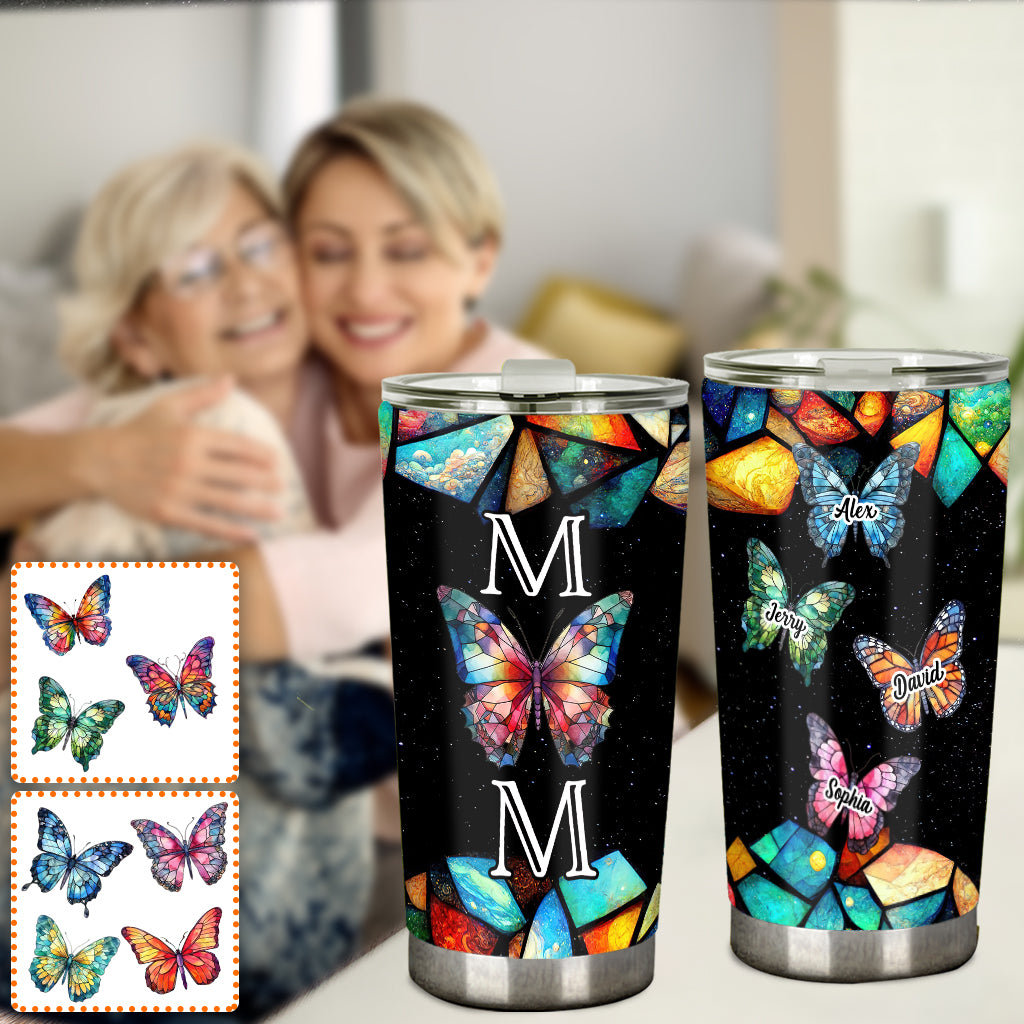Mom Butterfly Colorful Stained Glass Pattern - Personalized Mother Tumbler