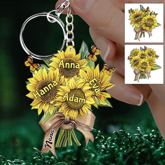 Grandma's Mom's Sunflowers - Personalized Grandma Keychain