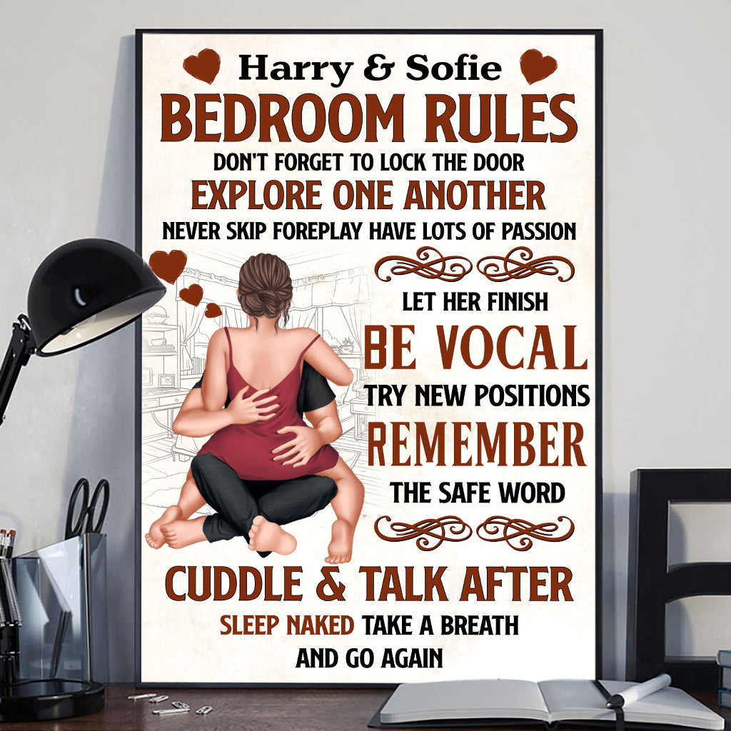 Bedroom's Rule Don't Forget To Lock The Door - Personalized Couple Canvas And Poster