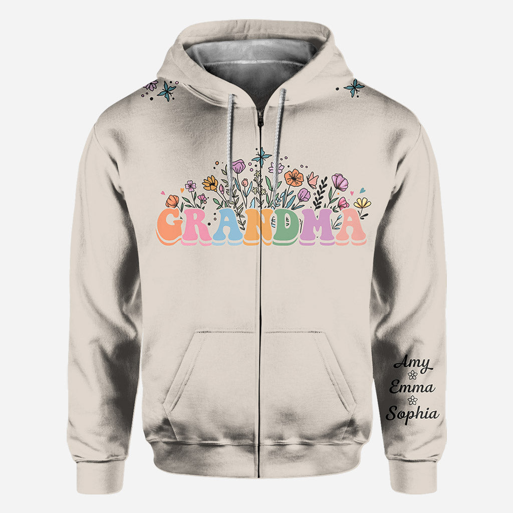 Flower With Any Title - Personalized Grandma All Over Shirt