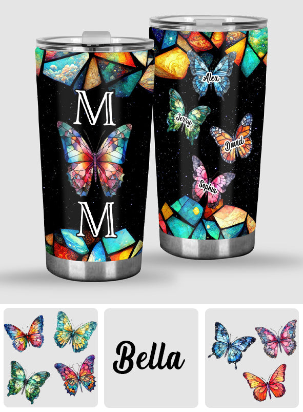 Mom Butterfly Colorful Stained Glass Pattern - Personalized Mother Tumbler
