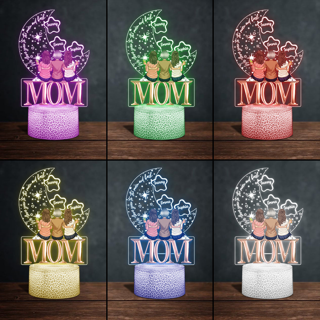 We Love You To The Moon And Back - Personalized Mother Shaped Plaque Light Base