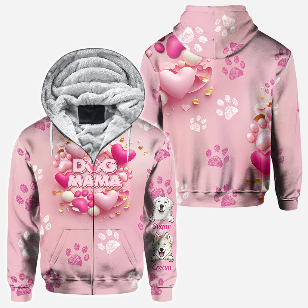 Hund, Katze, Mama, Fellmama, 3D-Herz in Rosa – personalisiertes T-Shirt mit Hundemotiv